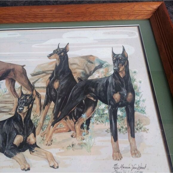Marcia Van Woert Signed Wood Framed Orignal Dobermen Print Lithograph Numbered - Picture 4 of 8
